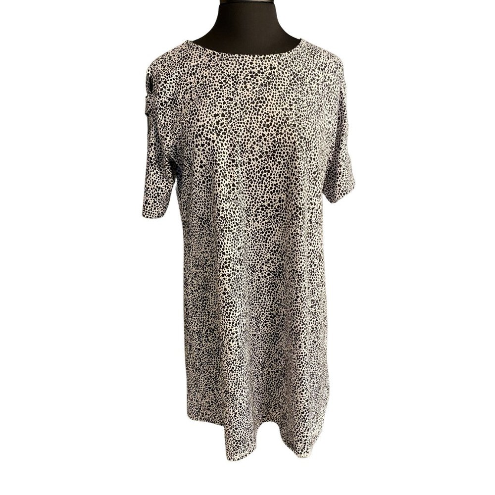 RUBY RD WOMEN'S SIZE MEDIUM BLACK & WHITE SPOTTED DRESS WITH CUT OUT SLEEVES